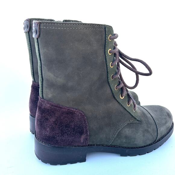 UGG Kilmer Dark Green Suede Lace Up Moto Combat Boots Shearling Winter 9 - Picture 3 of 10